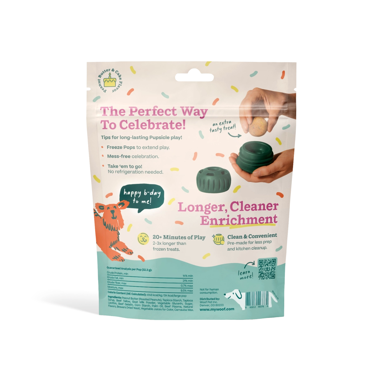 back of packaging for woof birthday pops