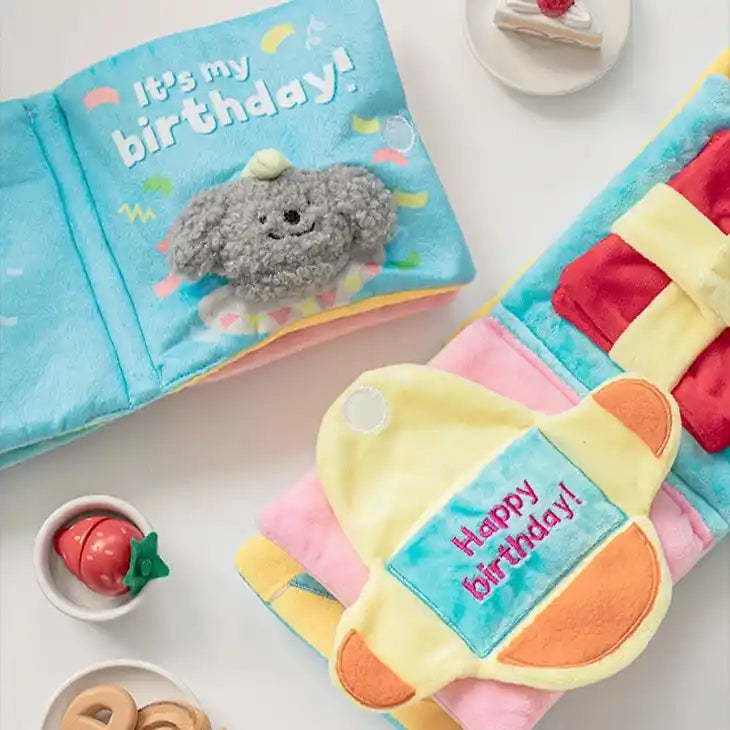 birthday book snuffle dog toy open