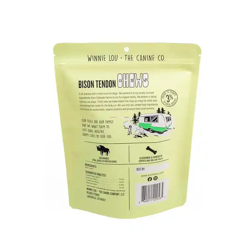 Winnie Lou The Canine Co. Bison Tendon Chews packaging on a white background