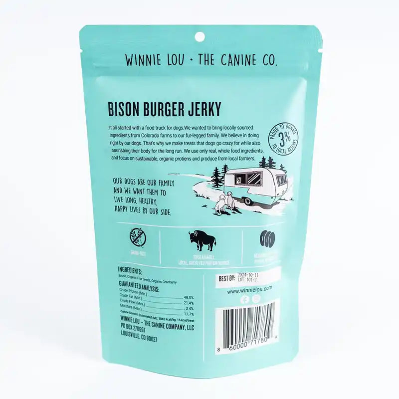 back of bison jerky dog treats packaging