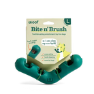 L Bite n' Brush' toothbrushing enrichment toy for dogs with packaging on a white background