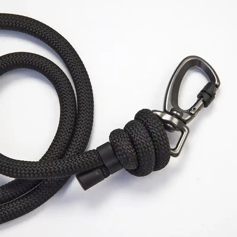 closeup of black dog rover leash