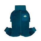 lavender outdoor dog onesie in teal 