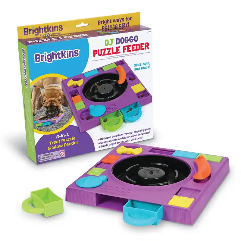 Brightkins DJ Doggo Puzzle Feeder with packaging on a white background