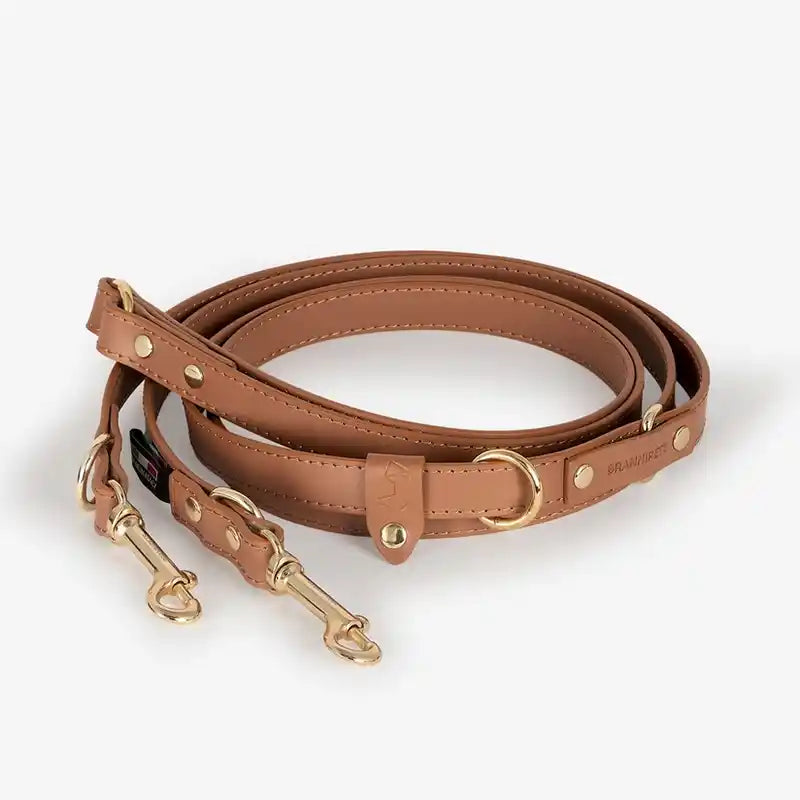 camel italian leather leash