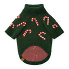 Underside view of Evergreen Candy Canes Foggy Dog Sweater