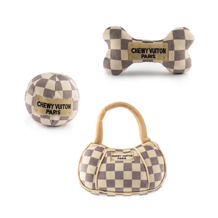 Checker Chewy Vuiton Dog Toys Trio Set