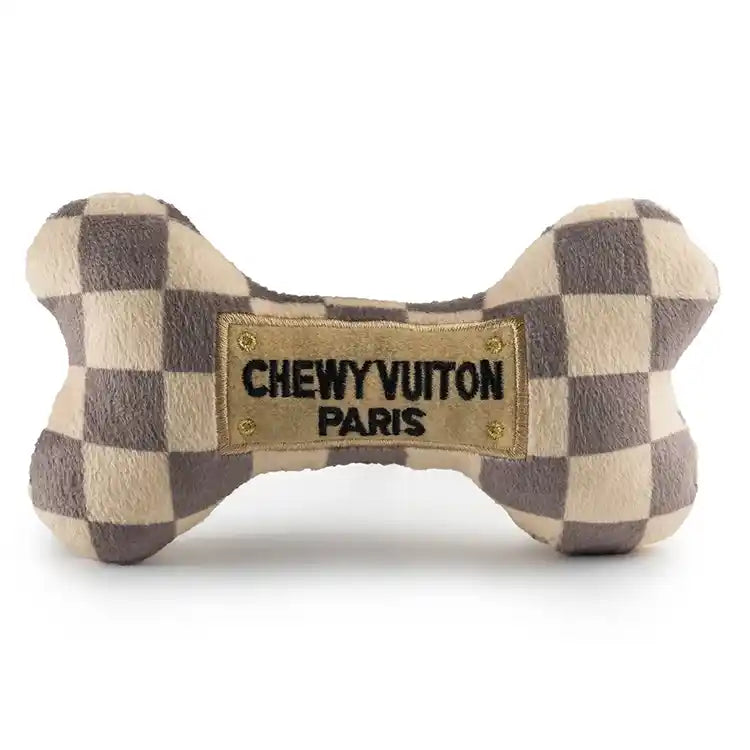chewy vuiton checker plush bone dog toy