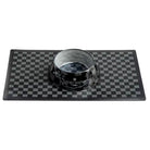 Black checkered Chewy Vuiton Pet Bowl shown on matching Chewy Vuiton Pet Placemat