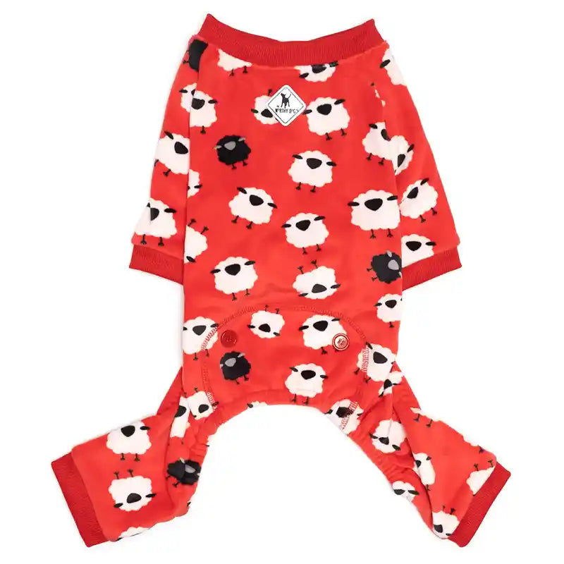 Red dog pajamas with sheep pattern