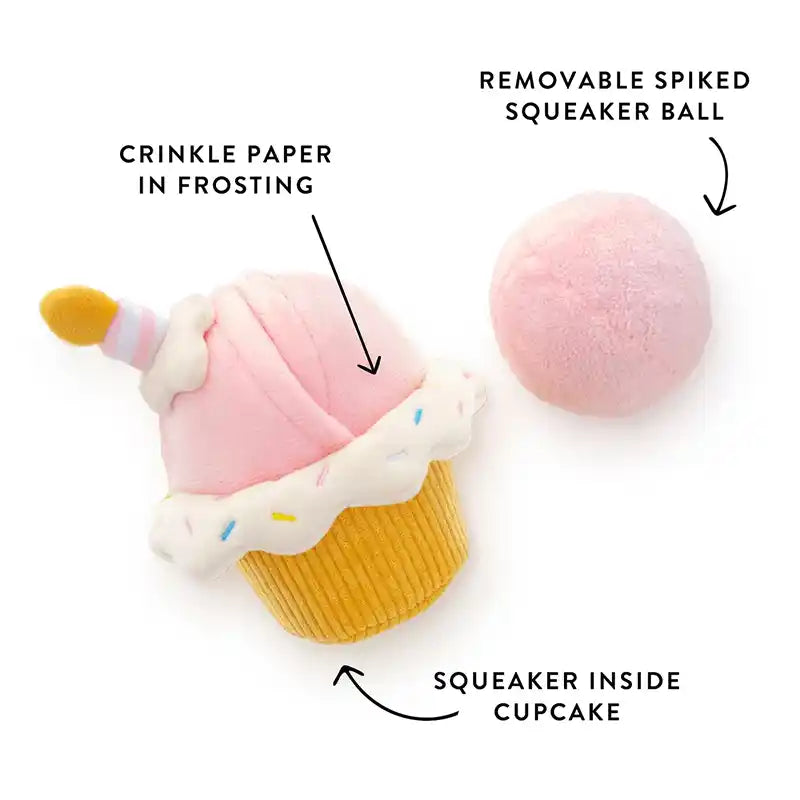 cupcake dog toy with ball inside