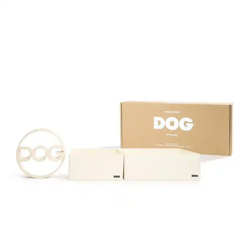 Dog Bowl Set by Dr Lisa in Ecru Packaging