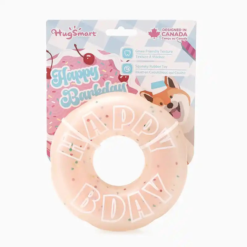 donut dog toy in packaging