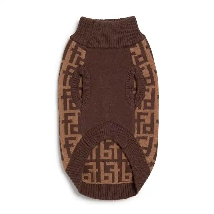 fab dog fendi inspired luxe brown sweater underside view