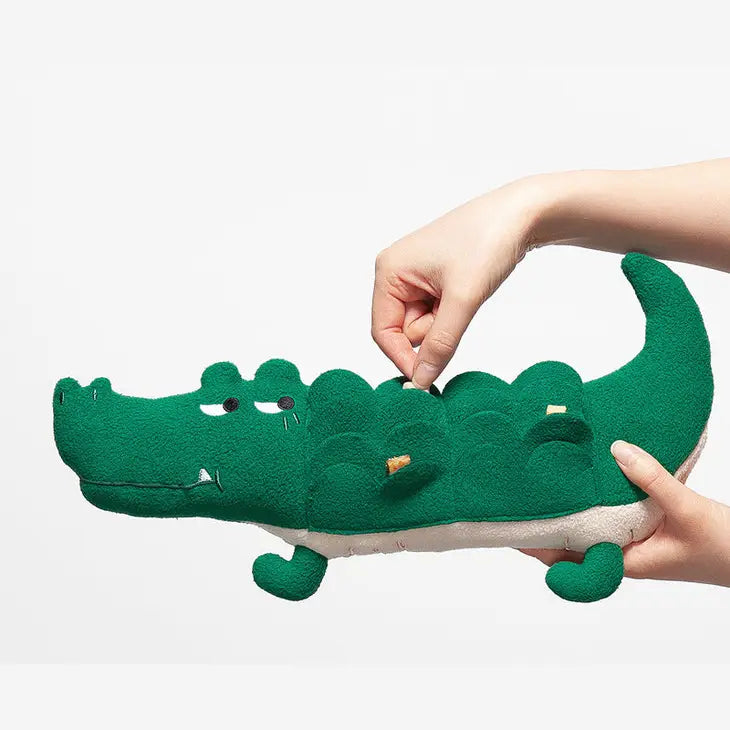 green crocodile snuffle dog toy