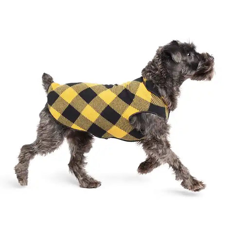 gold paw stretch fleece dog shirt in gold buffalo check