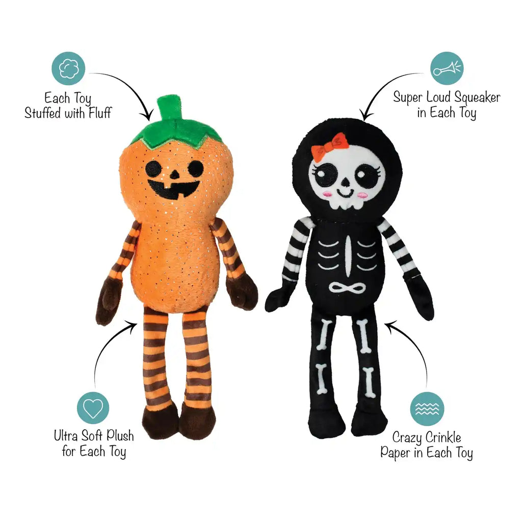 info on plush, squeaky pair of halloween dog toys