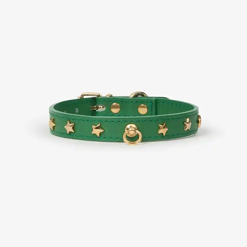 green leather star studded dog collar