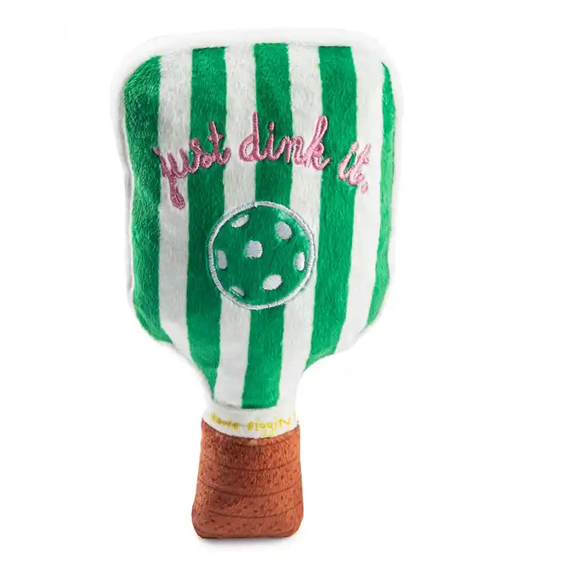 green striped pickleball paddle dog toy