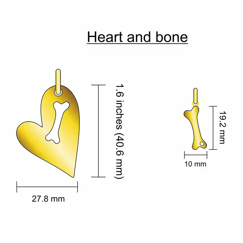 heart and bone dog whisker link dimensions