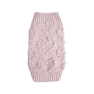 back side of pink knitted dog sweater adorned with bobbles shaped in hearts
