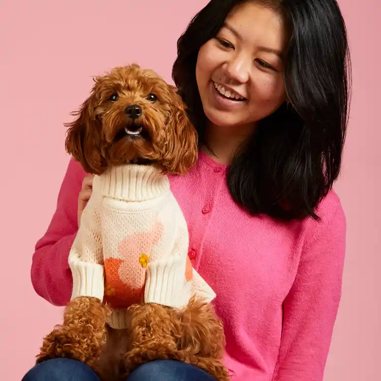Lifestyle in bloom dog sweater