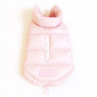 back view of pink puffer dog jacket