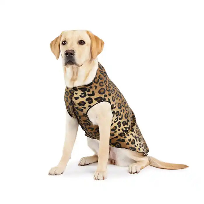 gold paw stretch fleece dog shirt in leopard