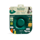 Green dog lickmat with back of packaging labeled 'Enrichment Made Easy' on a white background