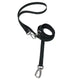 A black silicone coated webbing dog leash with a silver metal D-ring and a buckle, designed for hands-free crossbody wear.