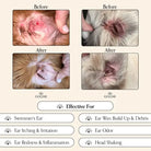 Before and after comparison of pet ear conditions treated with Goldie product.