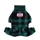 monster green check dog warmer onesie