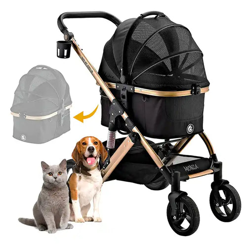 Monza Luxury 3-in-1 Travel Pet Stroller (up to 50 lbs) - Black