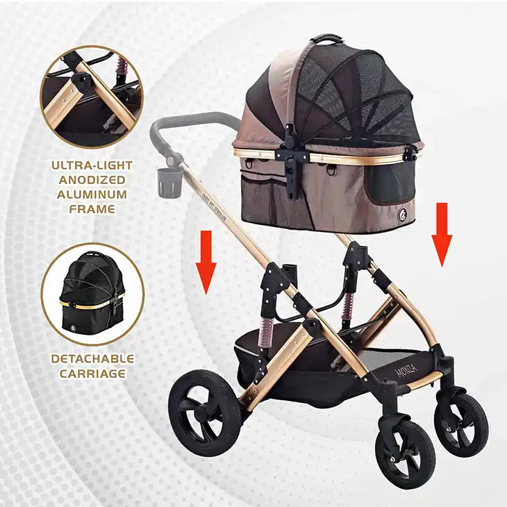 Monza Luxury 3-in-1 Travel Pet Stroller (up to 50 lbs) - Detachable basket