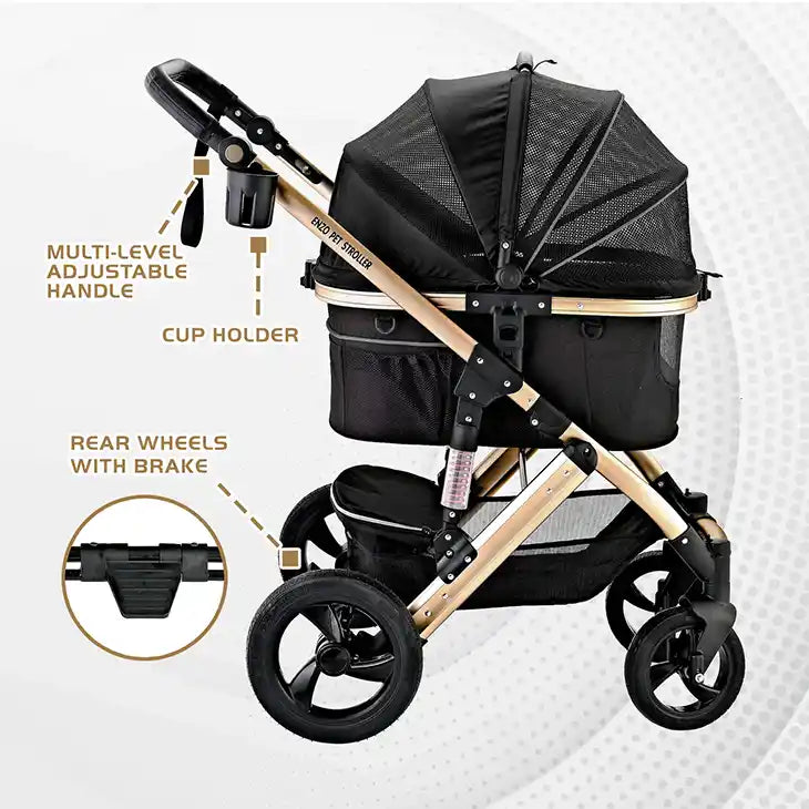 Monza Luxury 3-in-1 Travel Pet Stroller (up to 50 lbs) - Side Diagram