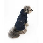 Tommy Hilfiger navy dog hoodie worn by a dog, showing the back logo and hood