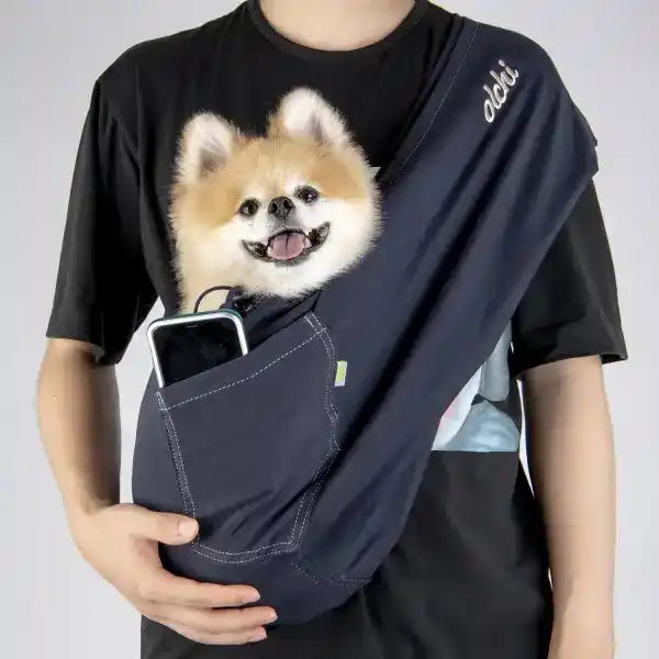 simple sling dog carrier with pomeranian