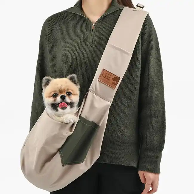 pomeranian in oxford sling bag dog carrier