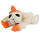 Plush Lamb Chop dog toy wearing a orange hat.