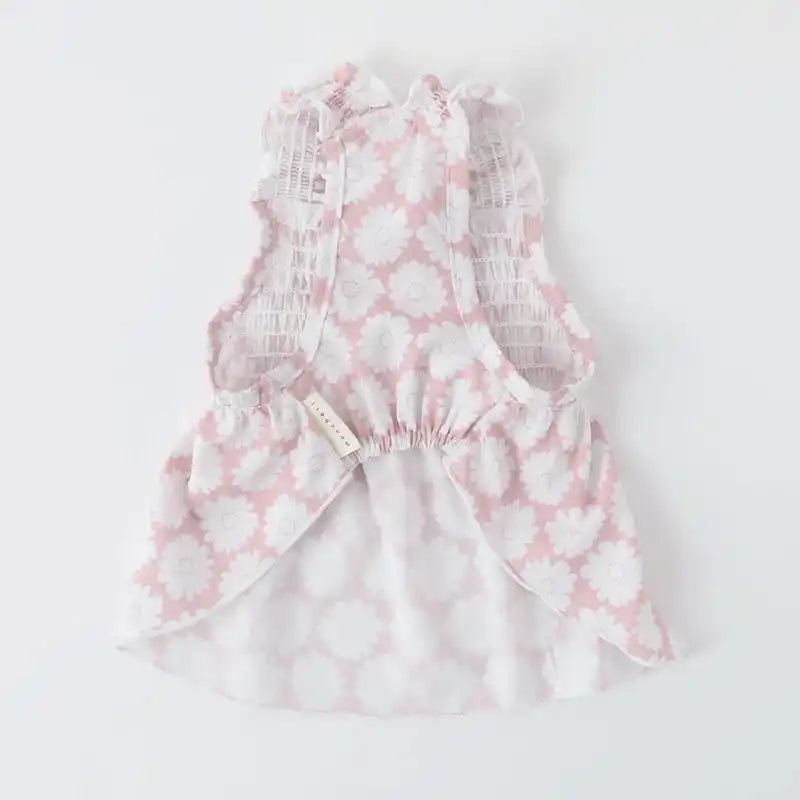 pink smocked daisy dog dress underside