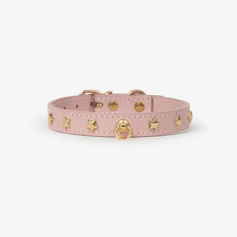 pink leather star studded dog collar