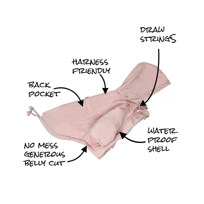 miamore blush pink raincoat side view diagram