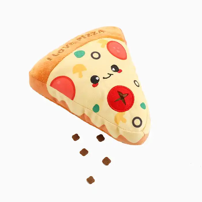 pizza slice dog toy with hidden treat pocket