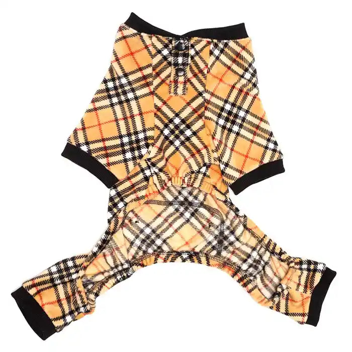 worthy dog tan plaid pjs underside
