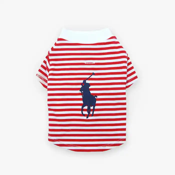 red polo striped big pony logo dog crewneck shirt