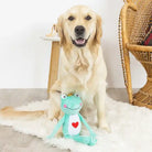 retriever with prince charming dog toy