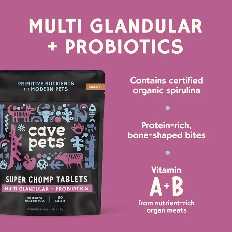 cave pets super chomp tablets multi-glandular + probiotics info