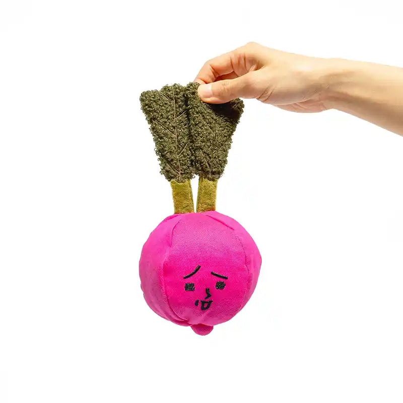 Radish nosework toy being held on a whitebackground