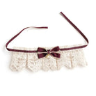 Wine Red bow pet bib with white lace
