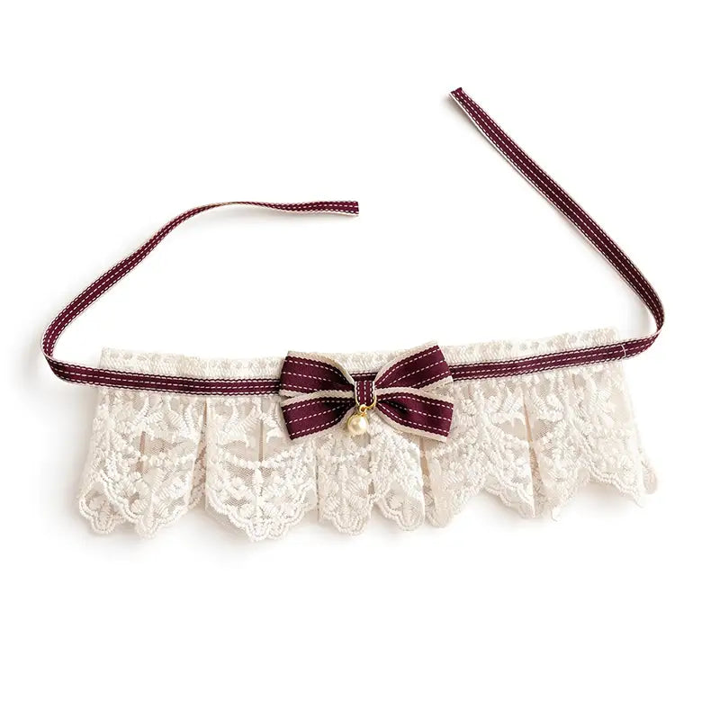 Wine Red bow pet bib with white lace